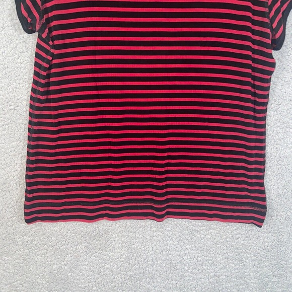 Chico's T Shirt Womens 3 Red Black Stripes Short Sleeve Round Neck Casual Top - Picture 11 of 15